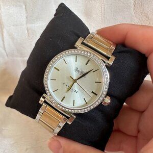 NIB! COACH MADISON SILVER/GOLD WHITE CRYSTALS WOMEN'S WATCH 34MM 14503579